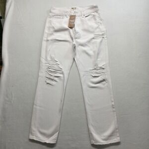 Malibu Bum Women's‎ White Distressed Buttonfly Jeans Size 30 (30X29.5) NWT